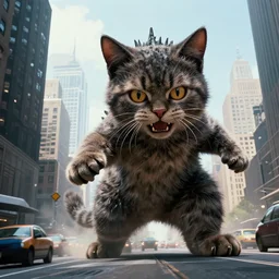 cinestill of a giant kitten rampaging through nyc like godzilla