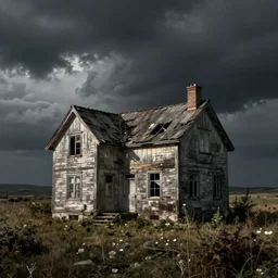 house at the edge of the world, hyperdetailed, photorealistic, moody, surreal, creepy, atmospheric, old, run down