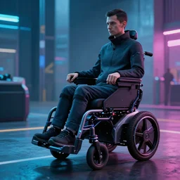 a cyberpunk electric wheelchair that humans can move to work