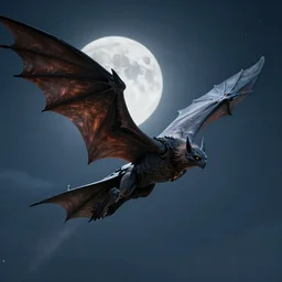 man - bat creature with huge wings flies, moonlit night, fantasy, wide angle, 8 k, high definition, insanely detailed, intricate, elegant,, professionally retouched, soft lighting, art by artgerm and wlop