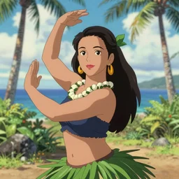 hula dancer | | dancing outside in the summer in hawaii, realistic shaded, pleasant face, fine details, medium shot, portrait, realistic shaded lighting poster by greg rutkowski, artgerm, kyoto animation and alphonse mucha