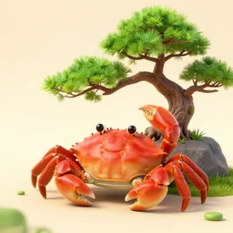 a cute crab next to a bonsai tree, digital art, trending on artstation, HDR, nicely detailed