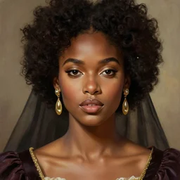 portrait of a stunningly beautiful young black woman, highly detailed, digital painting, artstation, concept art, sharp focus, illustration, art by artgerm and greg rutkowski and alphonse mucha, incredibly beautiful and symmetrical face, incredibly detailed, award winning art, royal