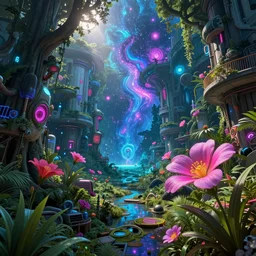 a beautiful ultradetailed highly detailed urbex orpheum by owen d. pomery, retrowave magic realism sunlight wilderness biopunk cosmic sea hyperrealism cgsociety neon noir flowers vice city, archdaily, wallpaper, highly detailed, trending on artstation.