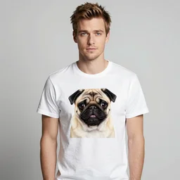 A studio photograph of felix kjellberg wearing a t-shirt with a pug on it