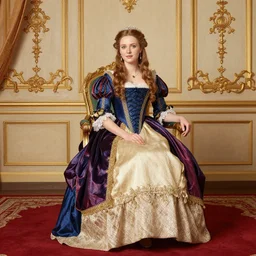 full body portrait of a young German princess siting in a chair painted in the 1880s, romanticism, vivid, fancy, beautiful, rococo, coherent