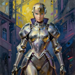 anime cyberpunk joan of arc, intricate oil painting by greg rutkowski, trending on artstation