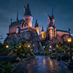 neon Harry Poter world, hyper realistic, landscape, nature