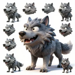 an concept art illustration, photorealistic asset sheet, material study of an cartoony boss wolf, style by wlop and rayman legends, trending in artstation, cgsociety, octane render, ultra sharp, concept illustration, digital painting, 8 k