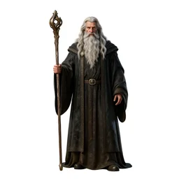 elegant wizard with long beard and staff, high detail digital art, full body, standing, isolated on a pure white background, centered, whole figure in frame, sharp focus, studio lighting