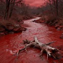 dead river, red color, highly detailed, 8 k, artstation, beutifull, masterpiece,