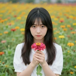 flowerhead, girl, flowerfield