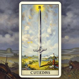 a windswept legendary epic landscape resembling the ace of swords tarot card!! by greg rutkowski, painterly style, highly detailed