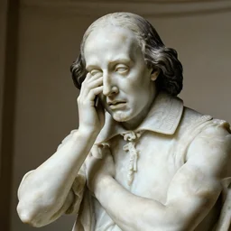 william shakespeare crying, as a marble statue