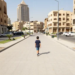 birdeye view of boy walking in modern cairo