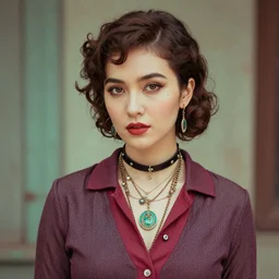 the girl with jewelpunk aesthetic, beautiful, complimentary colors, 3 0 s fashion, moderate saturation