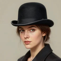 portrait of a woman wearing a bowler hat, detailed digital art.
