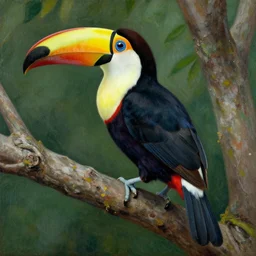 a toucan bird on a tree by henri rousseau, 4 k, detailed, acid pixie