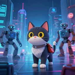 cyber - james rescue cats in cyber retro future city from robots and mutants