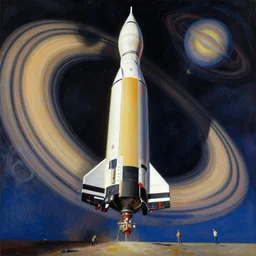saturn v, low perspective. intricate painting by ross tran, magali villeneuve, and jeremy mann.