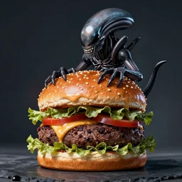 hamburger as a xenomorph, painted bygreg rutkowski, john howe, wlop, artgerm