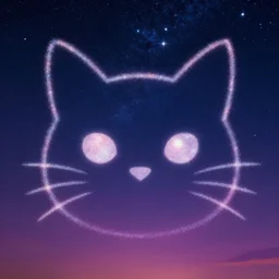 the night sky, stars forming the shape of a cat's face, vibrant, sky focus, night time, trending on pixiv