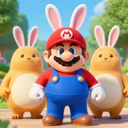 real life big chungus dressed like mario, super mario with bunny ears, big chungus mario, fat bugs bunny, high resolution photo