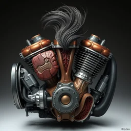 anatomical harley davidson engine of human body parts with some hair, realistic, professionally, professionally color graded, intricate, elegant, highly detailed, centered, digital painting, artstation, concept art, smooth, artgerm, tomasz alen kopera, peter mohrbacher, donato giancola, mucha, joseph christian leyendecker, wlop, boris vallejo