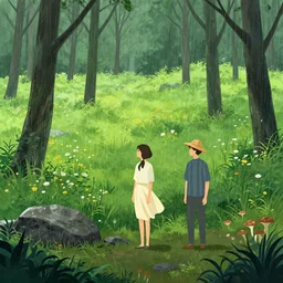 under the rain backlight grass field wildflowers trees rock floor mushrooms game background median photoshop filter cutout vector behance hd by jesper ejsing, by rhads, makoto shinkai and lois van baarle, ilya kuvshinov, rossdraws, illustration, art by ilya kuvshinov and gustav klimt