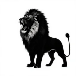 roaring lion, black silhouette digital art on white background