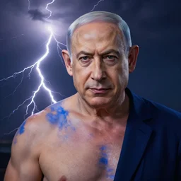 benjamin netanyahu as the greek god of lightning, lightning bolts, highly detailed, ultra clear, by artgerm and greg rutkowski