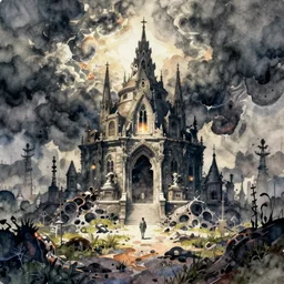 a glitch watercolor painting of a dying utopia,  in the style of james jean feint