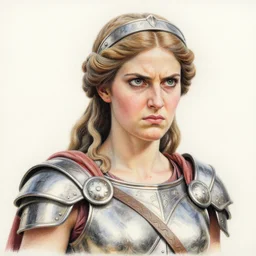 The Godess Hera looking angry, detailed armor, portrait, highly detailed, colored pencil, beautiful face, symmetric face, cinematic, art by Hergé
