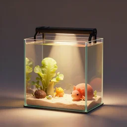 Miniature aquarium, by Justin Gerard and Haeckel. Artstation, volumetric light, ray of light, warm colors