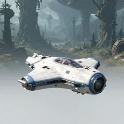 a spaceship that has just landed on a strange alien planet, alien forest in background, from a space themed Serria point and click 2D graphic adventure game, made in 2019, high quality graphics