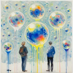5 0 0 colour bubbles by vincent lefevre and hernan bas and pat steir and hilma af klint, psychological, dripping paint, washy brush, background with hundreds of bubbles of memories by andreas gursky, rendered in octane, altermodern, masterpiece