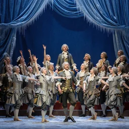 polovstian dances and chorus, winter blue drapery, icicles, stoic, light dust, magnificent, hyperdetailed, theatrical, close up, masterpiece, painted by jean honore fragonard and greg rutkowski