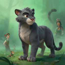 a beautiful painting of a handsome anthropomorph gray panther furry fursona. green fog. disney character design by cory loftis, fenghua zhong, ryohei hase, ismail inceoglu and ruan jia. artstation, volumetric light, detailed, photorealistic, rendered in octane