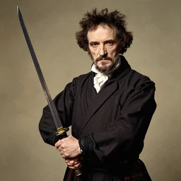 a samurai holding his sword with two hands, by edgar allen poe