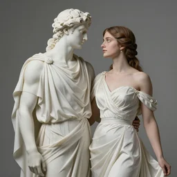 the marriage between a modern god and a modern goddess in the style of Modern art in the style of Neoclassic art Photorealistic HD 8k highlights and shadow detailed High Resolution