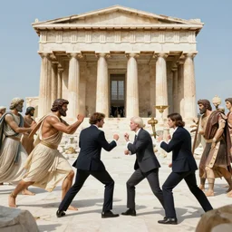 ancient greek people fight against people in business suits from 2 0 2 2