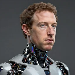 photography of hyper realistic marc zuckerberg as a highly detailed complex android. accurate skin color. complex mechanical body, colorful leds, electronics, links. face is himan. hyper realistic, studio light, intricate, very high detailed, professional digital art, unreal engine 5, 8 k rendering, no blur, clear, trending on artstation, octane render.