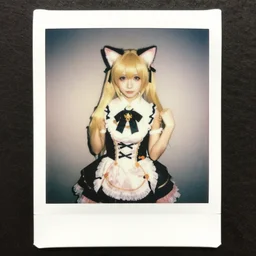 polaroid of megurine luka, cat ears, fancy dress