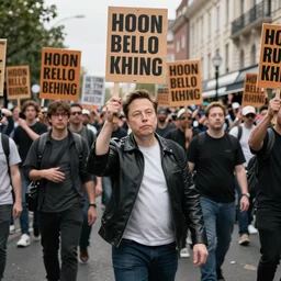 hundred clones of elon musk protesting in the street, 4k