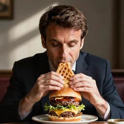 emmanuel macron eating burger