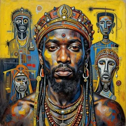 extremely highly detailed haitian voodoo paintings by Jean-Michel Basquiat 4k insanely detailed and intricate, super detailed, 4k HDR high quality