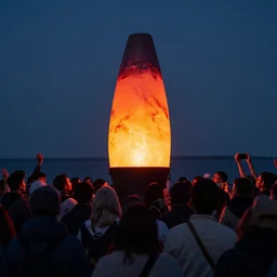 a crowd of people watching a giant lava lamp