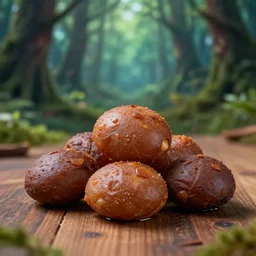 5 5 mm photo of a pile of freshly boiled saleeg on a wooden table in a magical forest. dof. bokeh. magical atmosphere. art by greg rutkowski. highly detailed 8 k. intricate. lifelike. soft light. nikon d 8 5 0.