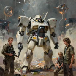 scifi painting of gouf mobile suit by dariusz zawadzki, kenneth blom, mental alchemy, james jean, pablo amaringo, naudline pierre, contemporary art, totalitarian