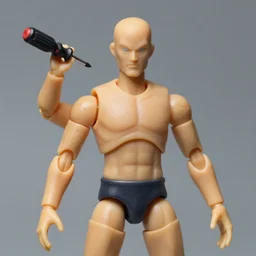 flesh toned action figure with screwdriver for head